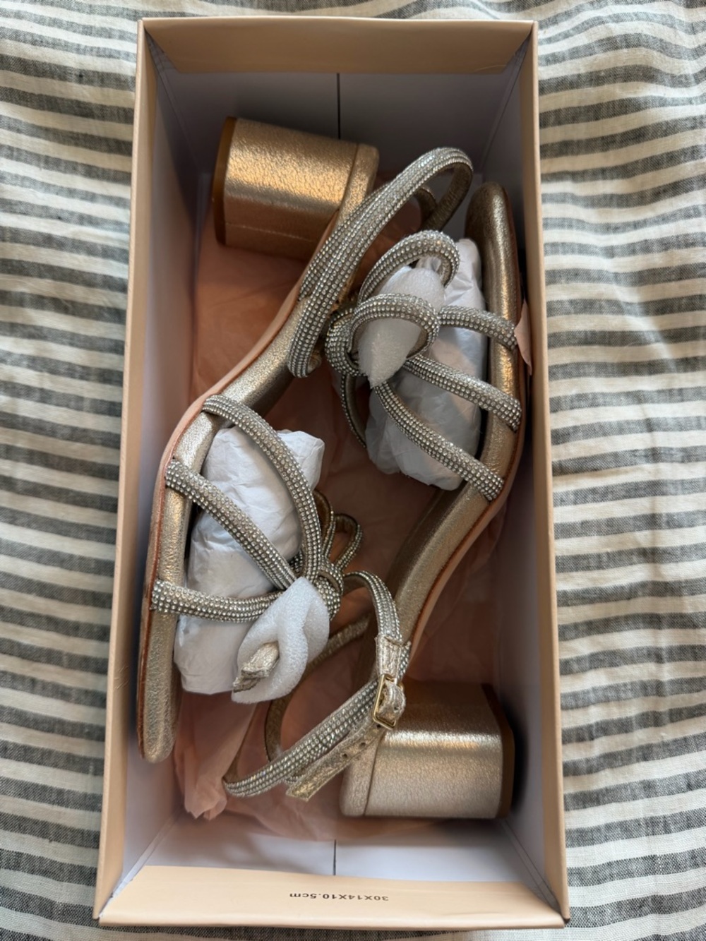 Loeffler Randall Metallic Gold Strappy Block Heel Sandals